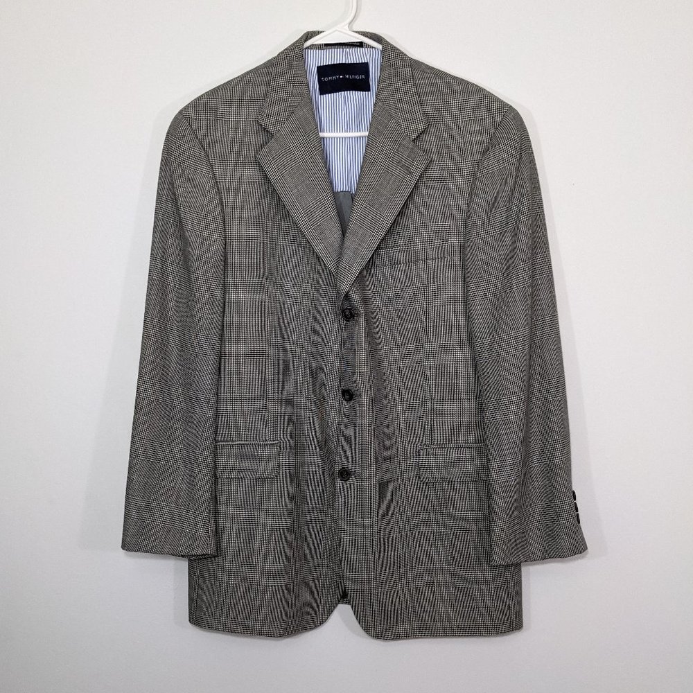 Tommy Hilfiger Mens 40R Wool Blazer Houndstooth Plaid Jacket